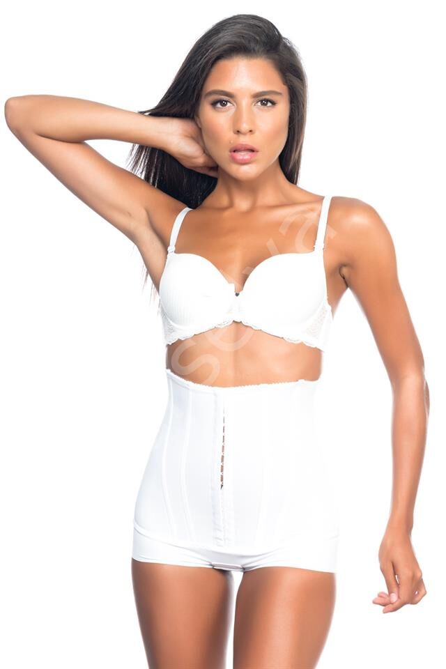Beyaz Emay 2824 Yüksek Bel Balen Agraflı Slip Lazer Korse