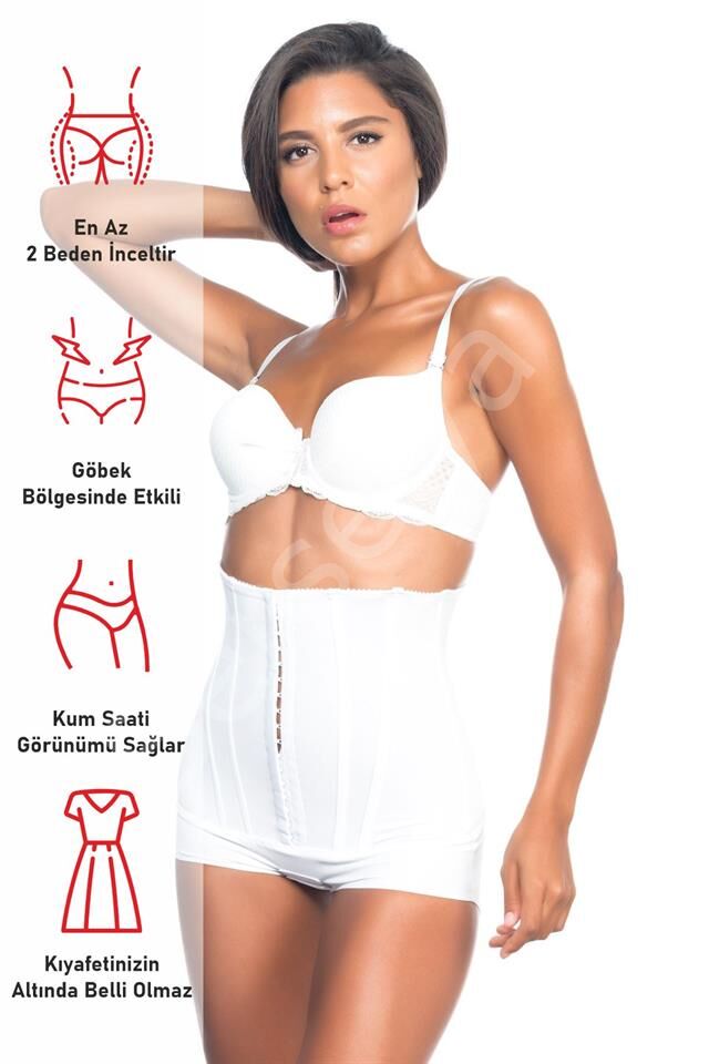 Beyaz Emay 2824 Yüksek Bel Balen Agraflı Slip Lazer Korse