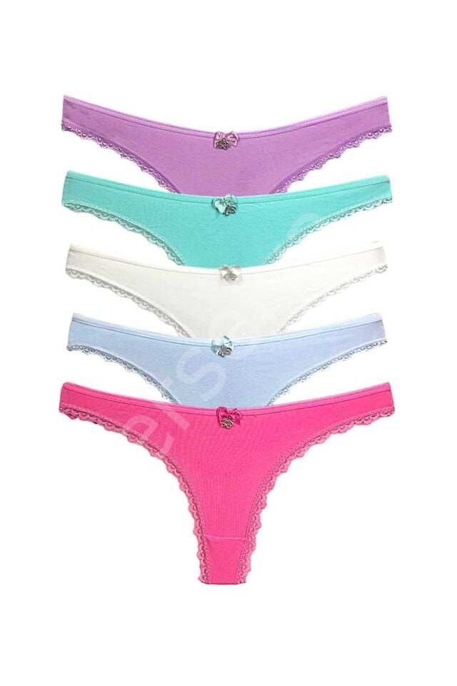 5 Adet Pamuklu Kadın Klasik Dantelli String Tanga