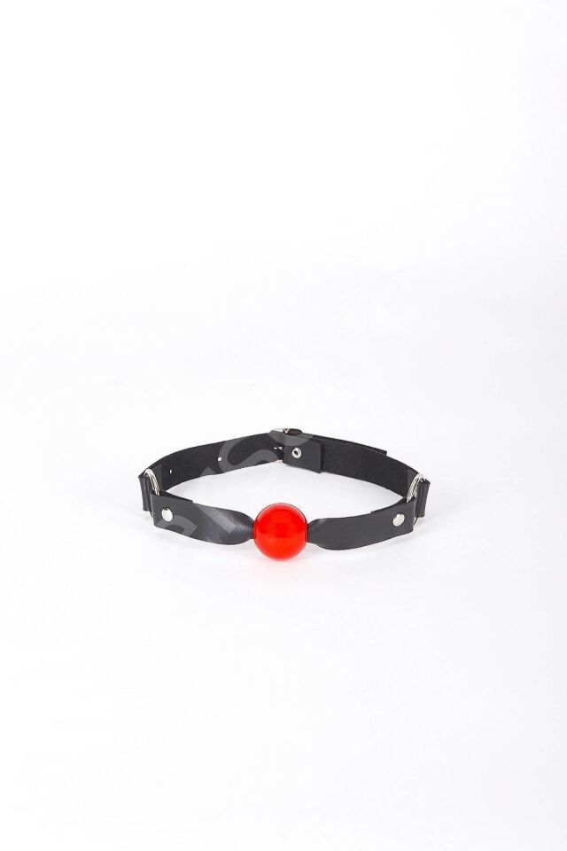 Siyah Kırmızı Ağız Topu Deri  Harness 700215-1