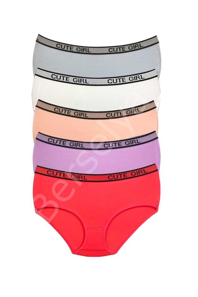 5 Adet Yüksek Bel Kalın Lastikli Beli Yazılı Kadın Şort Külot