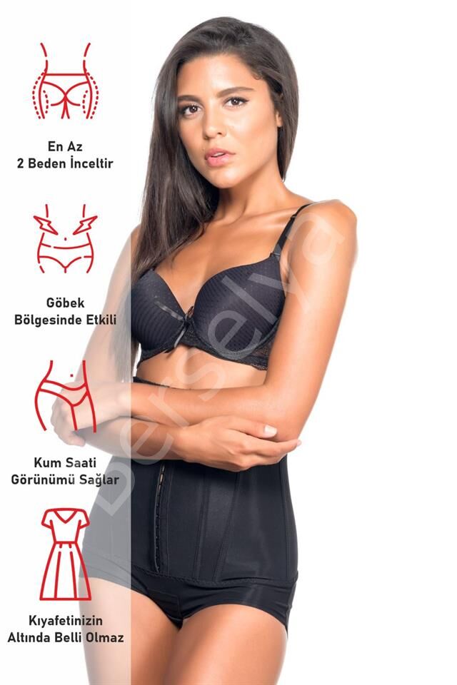 Siyah Emay 2824 Yüksek Bel Balen Agraflı Slip Lazer Korse