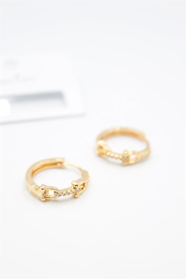 Taşlı Halka Küpe - Altın