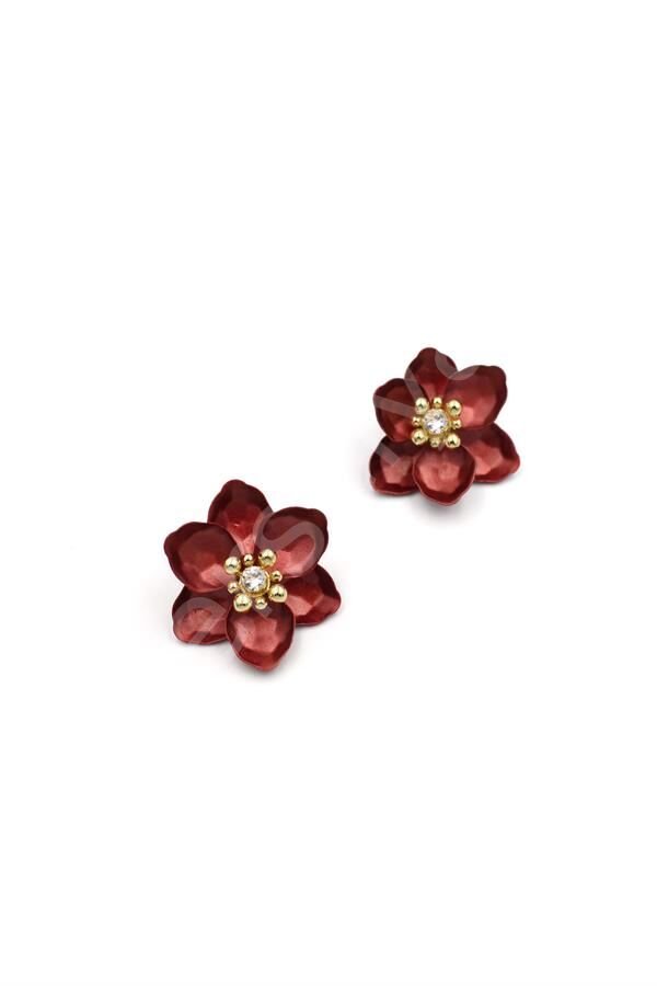 Lotus Çiçek Küpe - Kırmızı Kırmızı