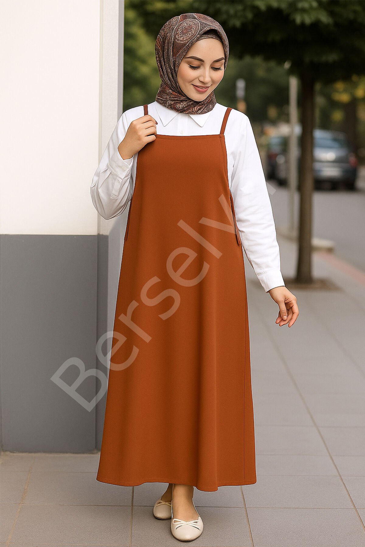 Kadın Kahverengi Basic Ayarlanabilir Askılı Jile Elbise