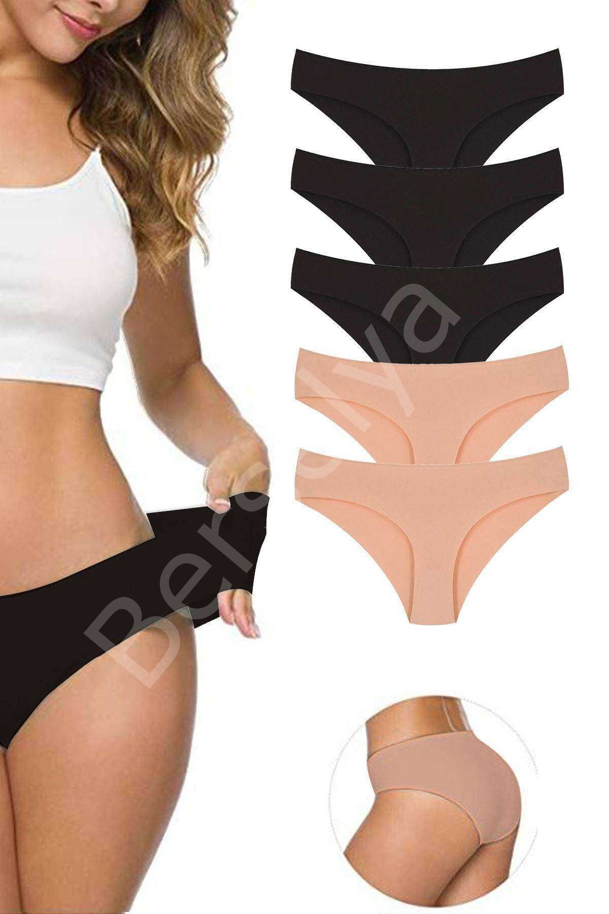 5 Adet Kadın Dikişsiz Lazer Kesim Esnek İz yapmayan Külot S2 L-XL