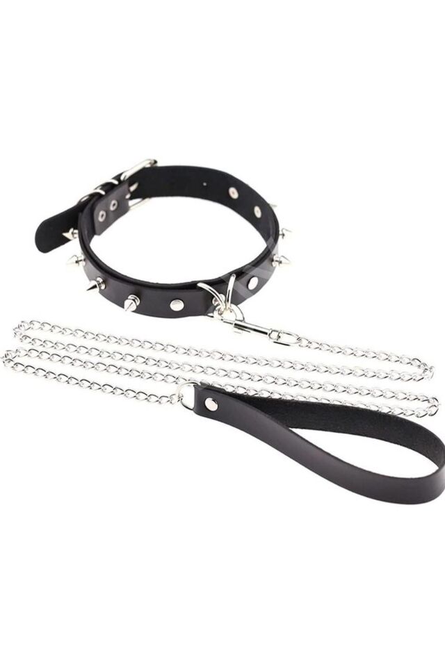 Çivili Boyun Aksesuarı Ve Zincir Bağlamalı Tasma 0299