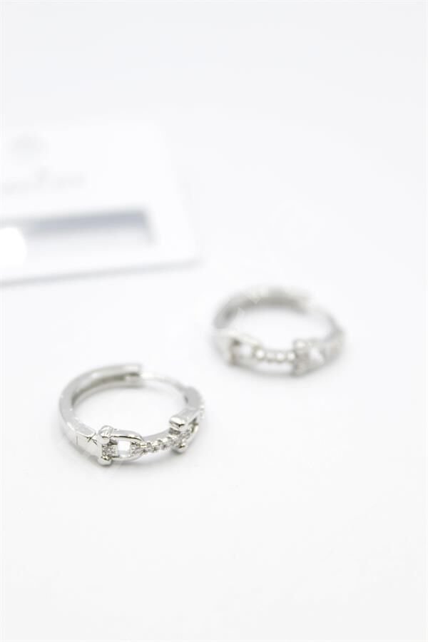 Taşlı Halka Küpe - Gümüş