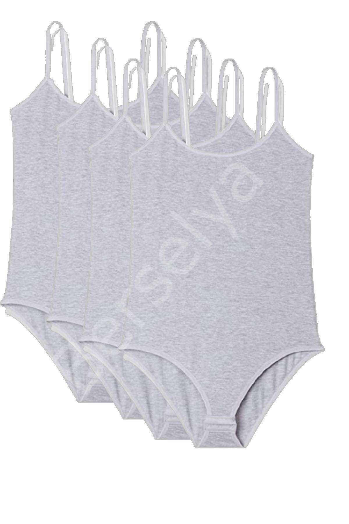 4 Adet İp Askılı Kadın Çıtçıtlı Body Gri