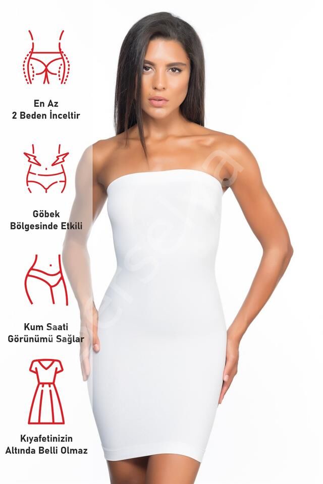 Beyaz Emay 5065 Straplez Elbise Korse