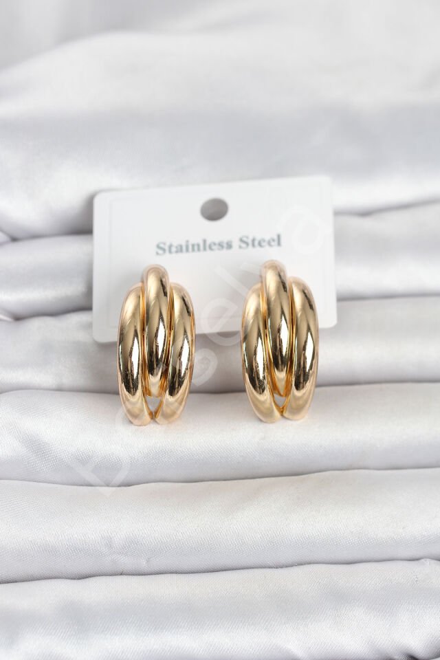 316L Çelik Gold Renk Yarım Halka Model Kadın Küpe