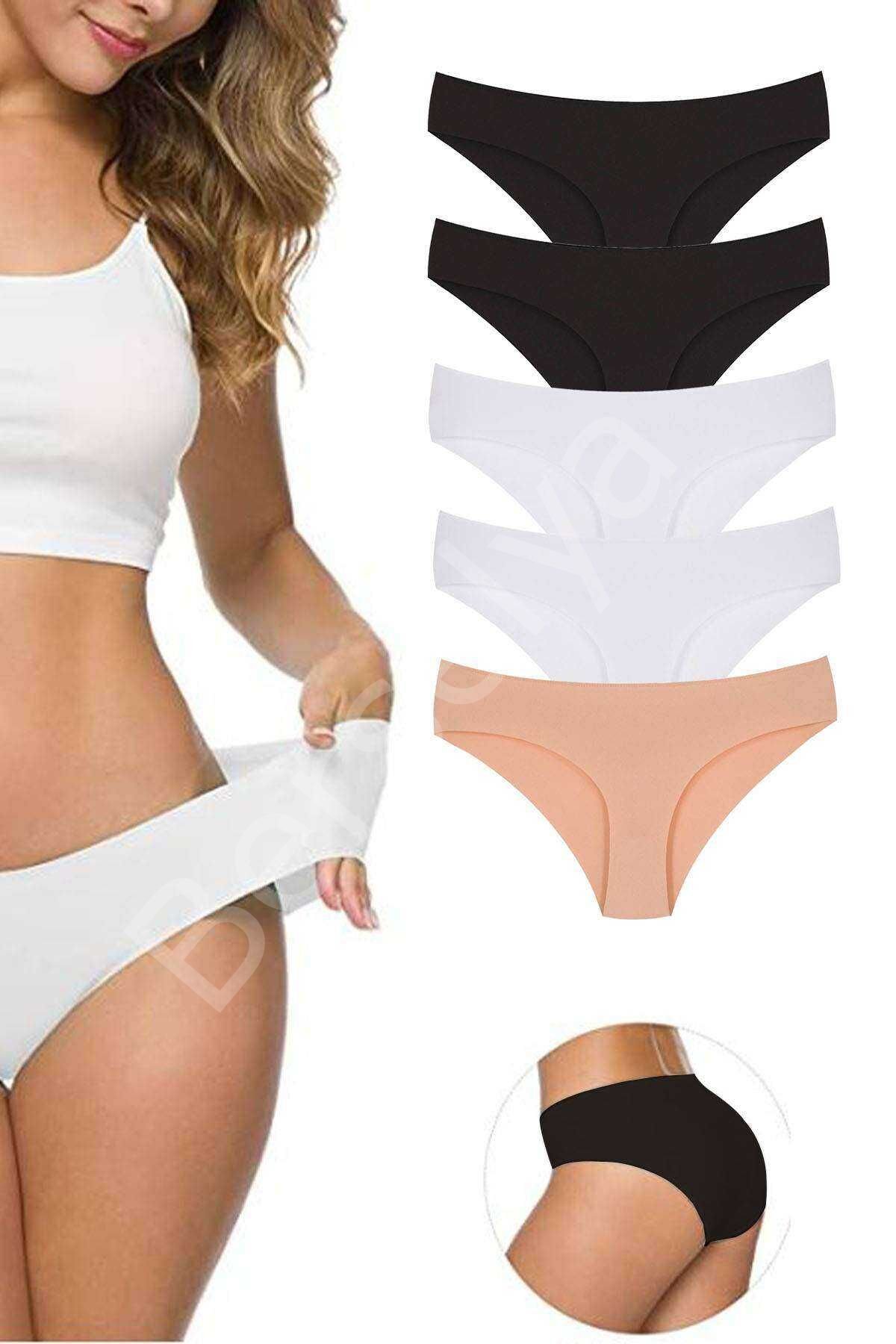 5 Adet Kadın Dikişsiz Lazer Kesim Esnek İz yapmayan Külot S4 L-XL