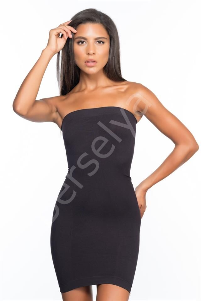 Siyah Emay 5065 Straplez Elbise Korse