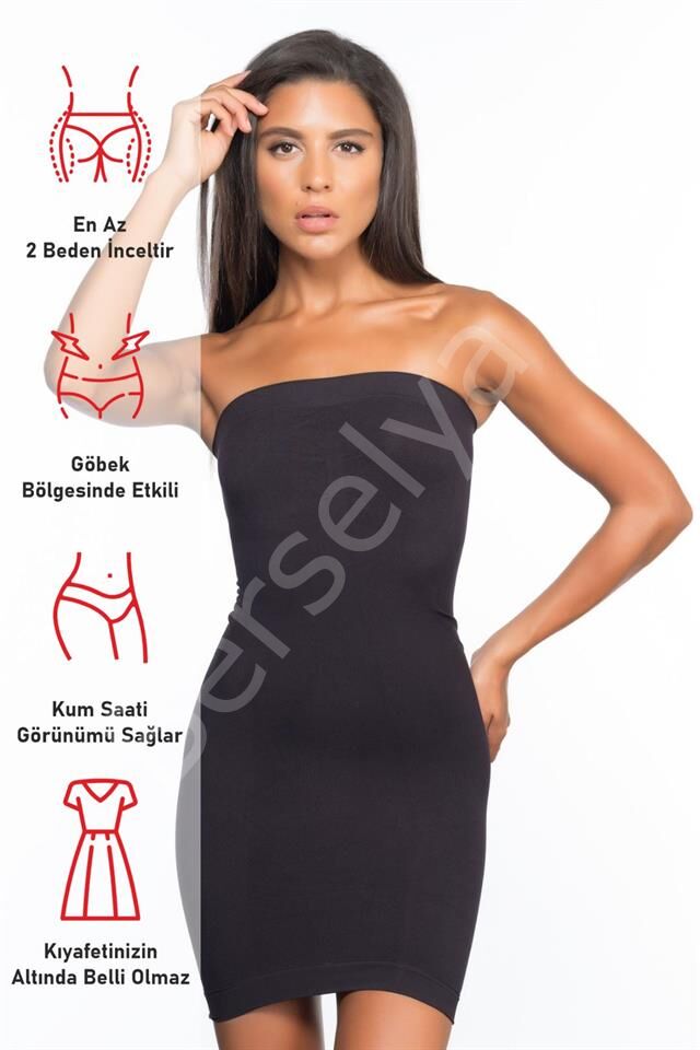 Siyah Emay 5065 Straplez Elbise Korse