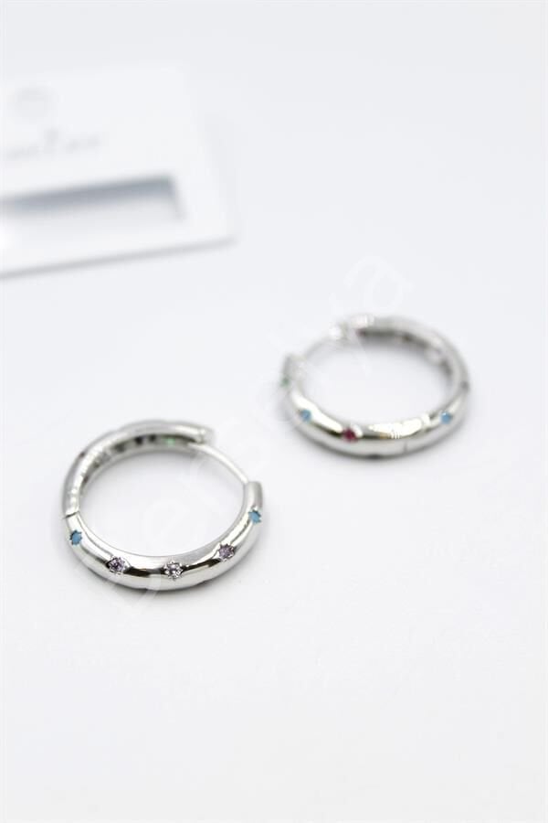 Taşlı Halka Küpe - Gümüş