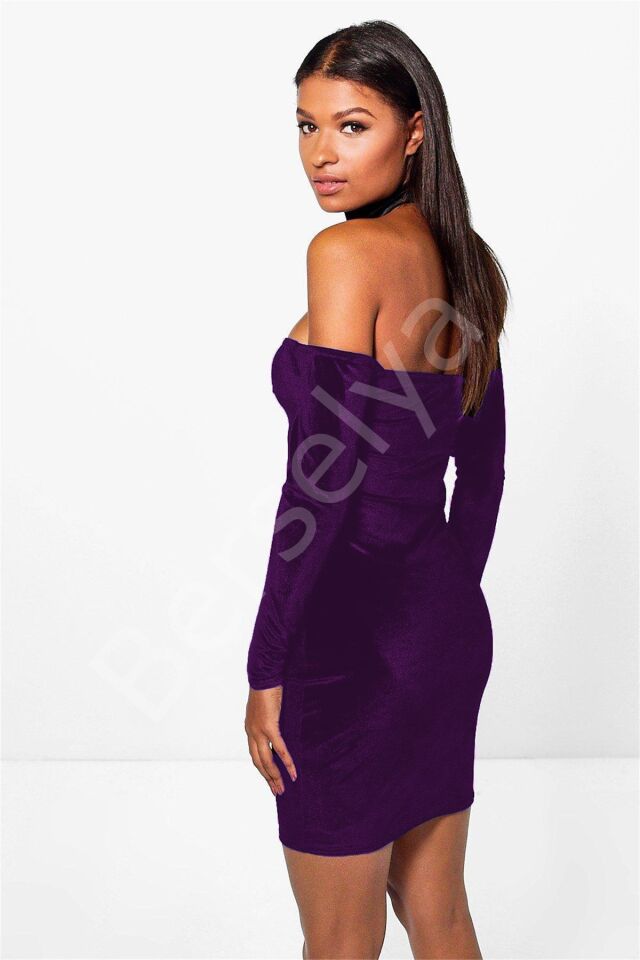 Terry Pau Tp101331 Uzun Kollu Straplez Kadife Elbise