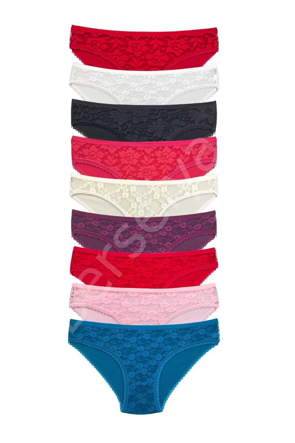 9 Adet Önü Dantelli Transparan Kadın Slip Külot S119