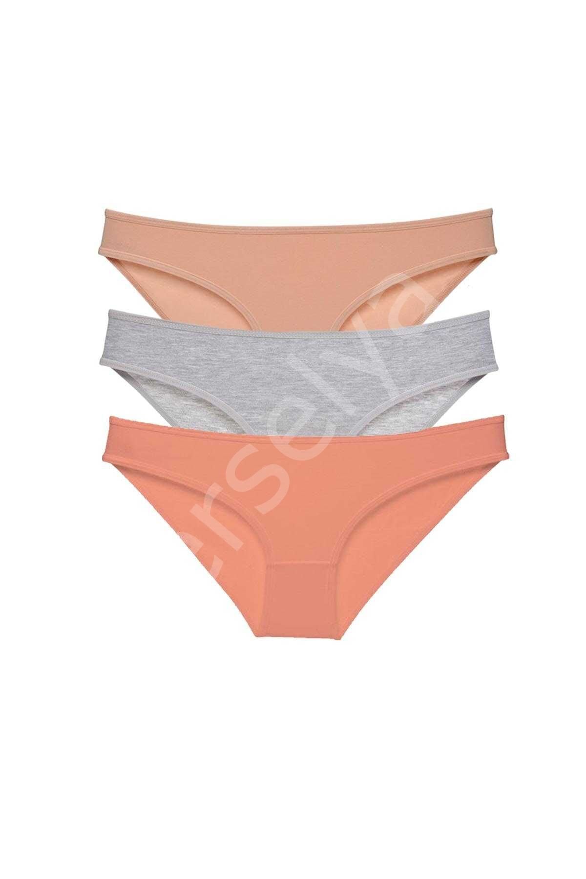 3 adet Eko Set Likralı Kadın Slip Külot Ten Gri Pudra XL