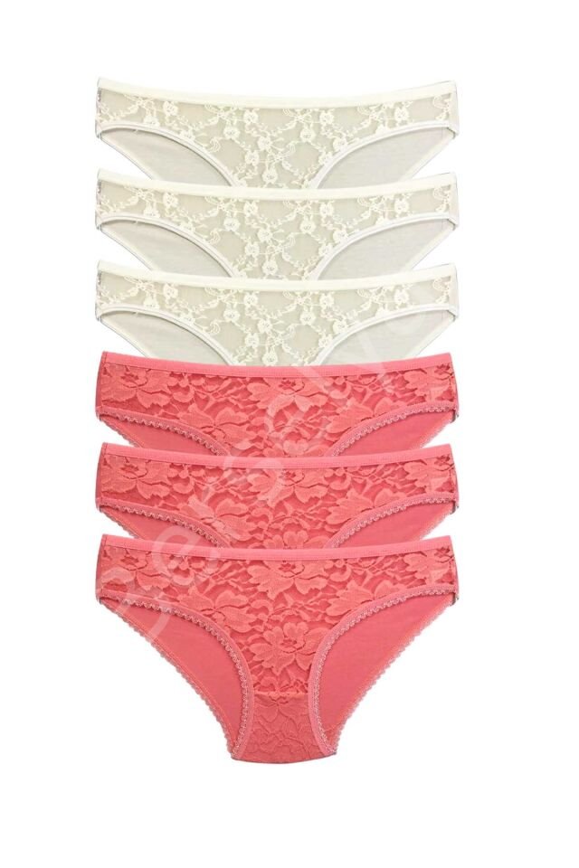 6 Adet Önü Dantelli Transparan Kadın Slip Külot S35
