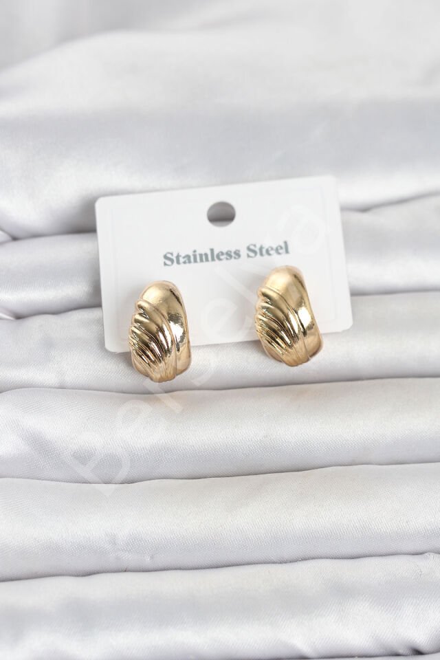 316L Çelik Gold Renk Desenli Yarım Halka Model Kadın Küpe