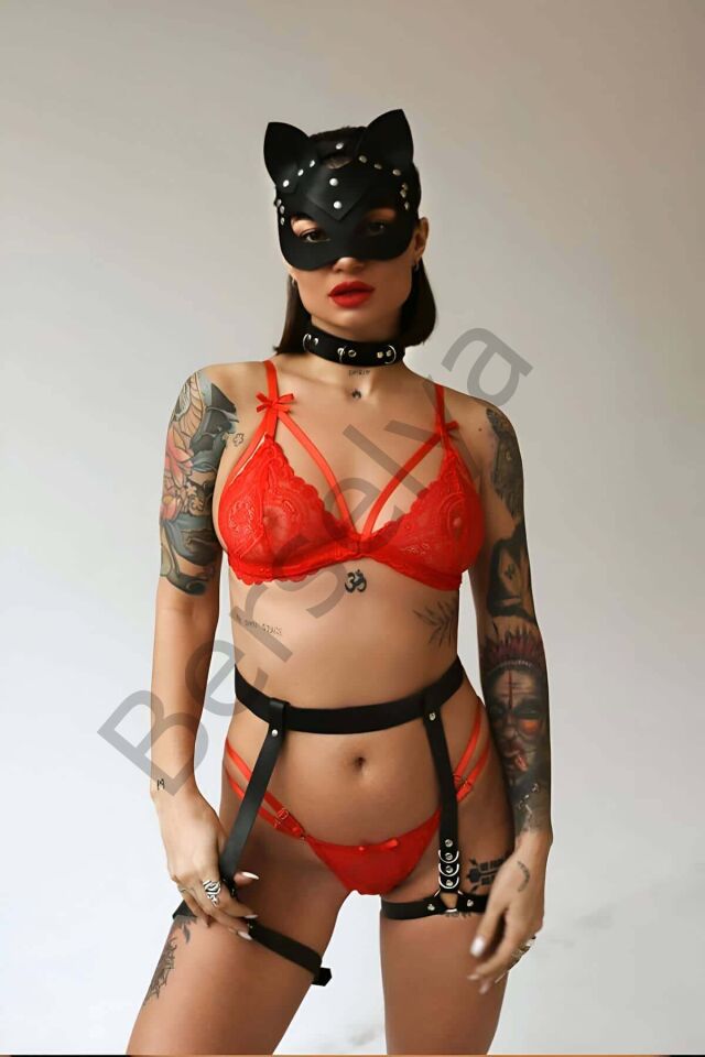 Seksi Deri Maske Tasma Ve Jartiyer Harness Takım - Brf783