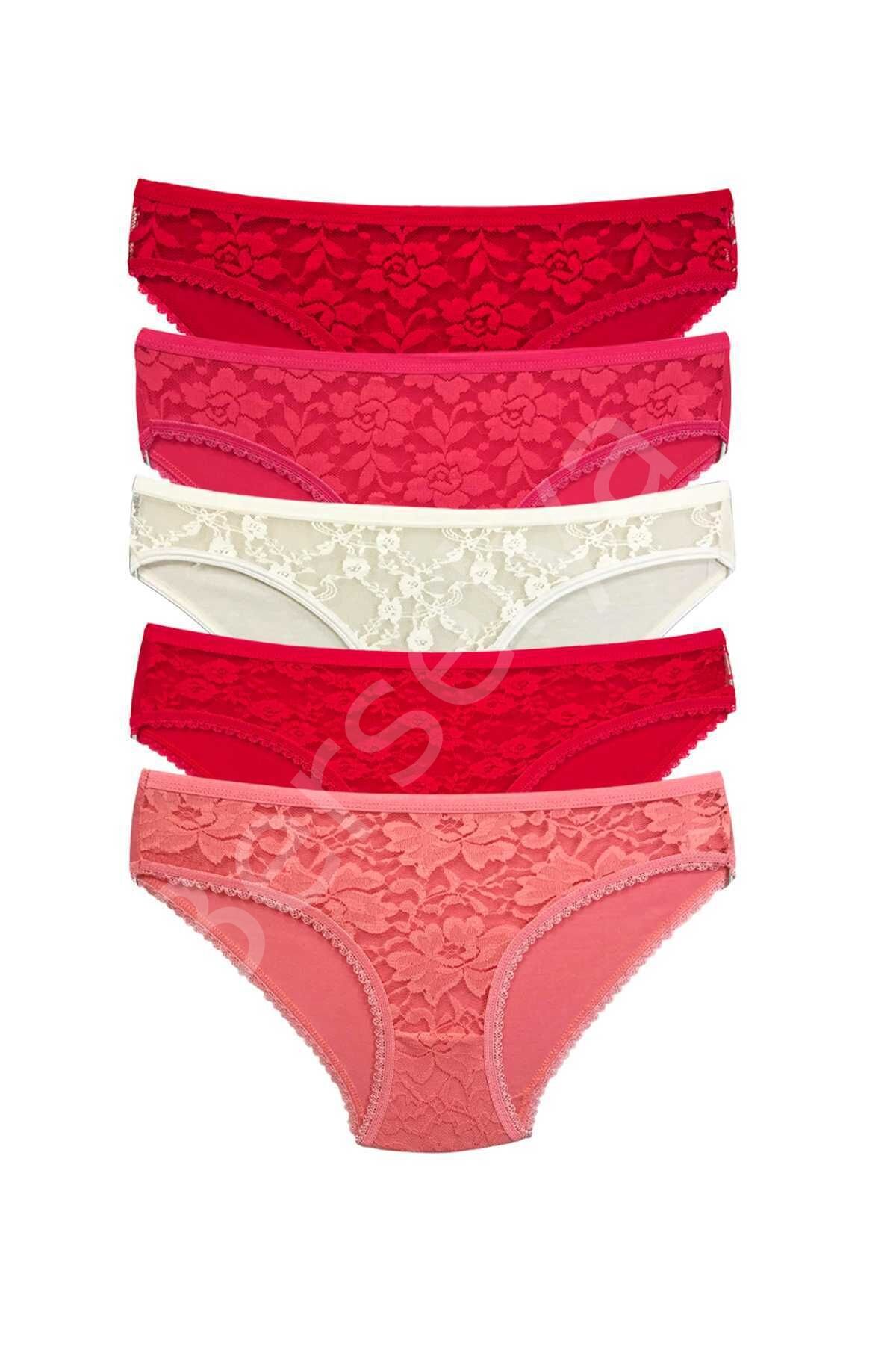5 Adet Önü Dantelli Transparan Kadın Slip Külot S98