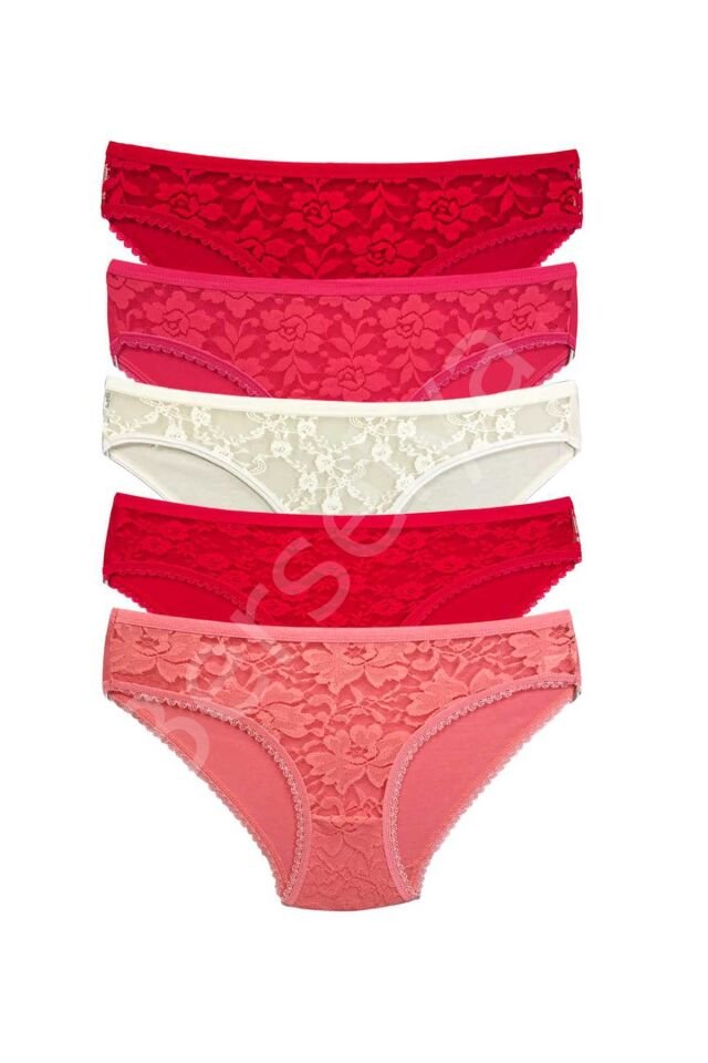5 Adet Önü Dantelli Transparan Kadın Slip Külot S98