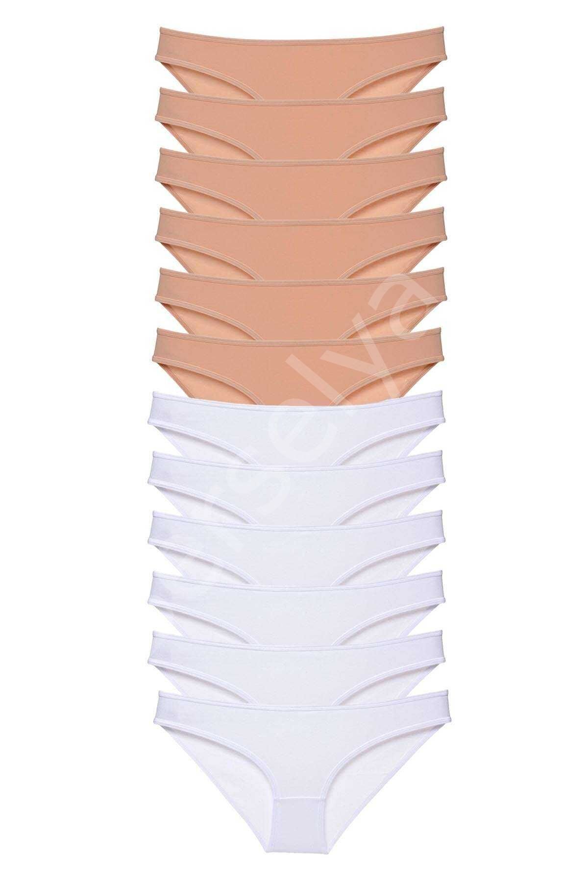 12 adet Süper Eko Set Likralı Kadın Slip Külot Ten Beyaz XL