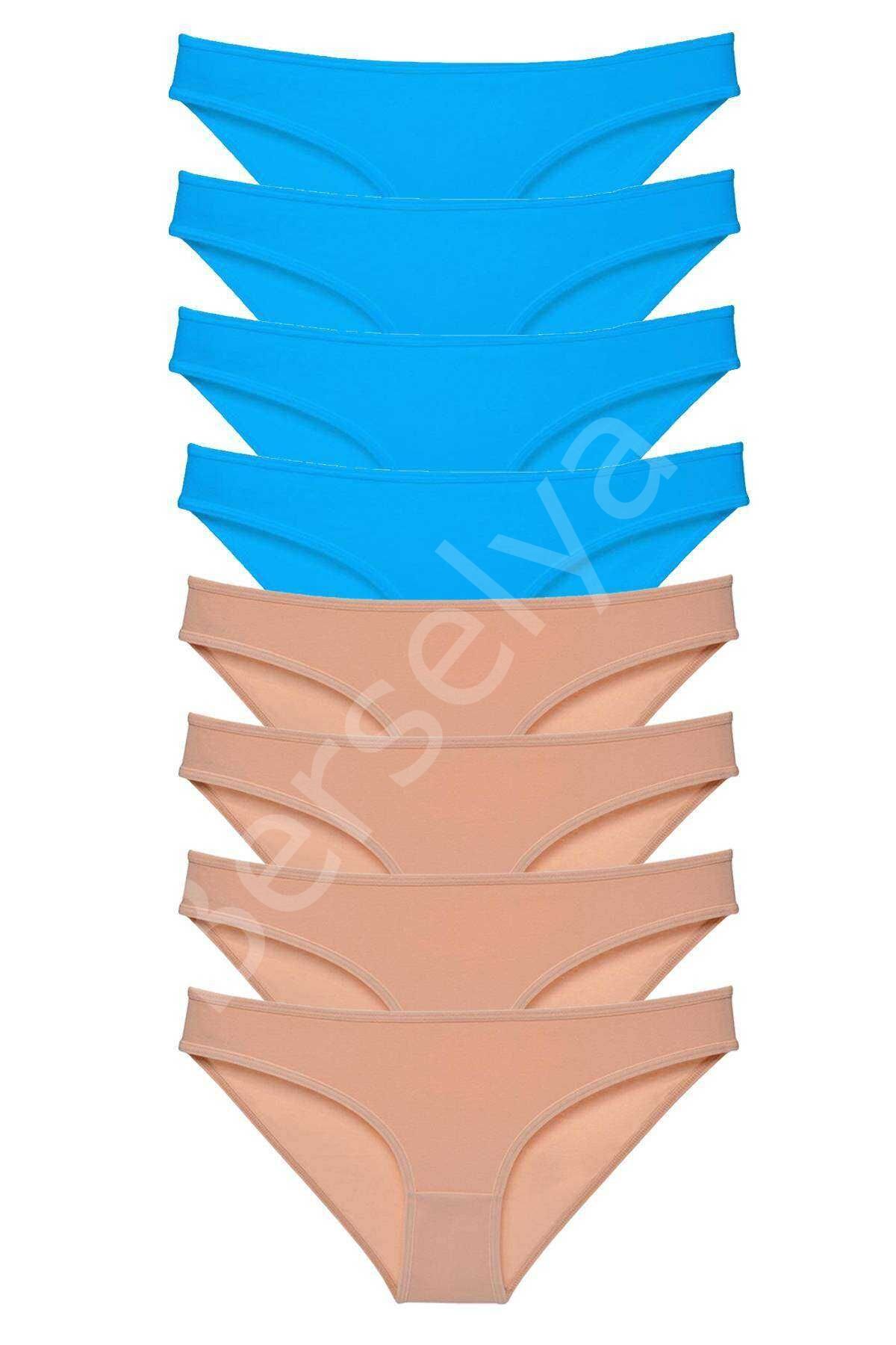 8 adet Eko Set Likralı Kadın Slip Külot Ten ve Mavi