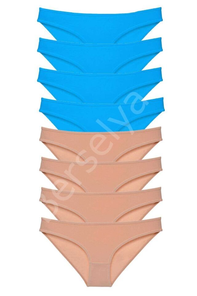 8 adet Eko Set Likralı Kadın Slip Külot Ten ve Mavi