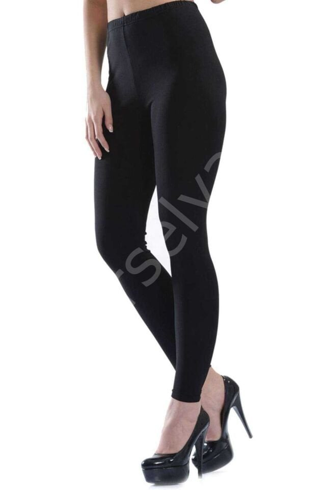 Kota Kadın Uzun Paça Katlamalı Likralı Sporcu Düz Tayt Siyah 4000