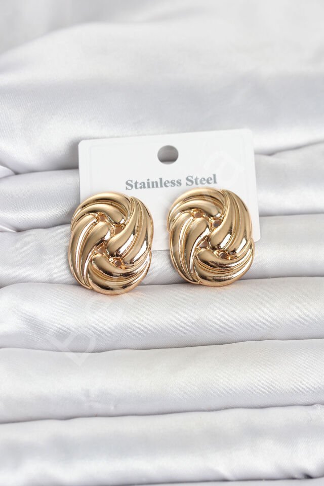 316L Çelik Gold Renk Motif Desen Model Kadın Küpe