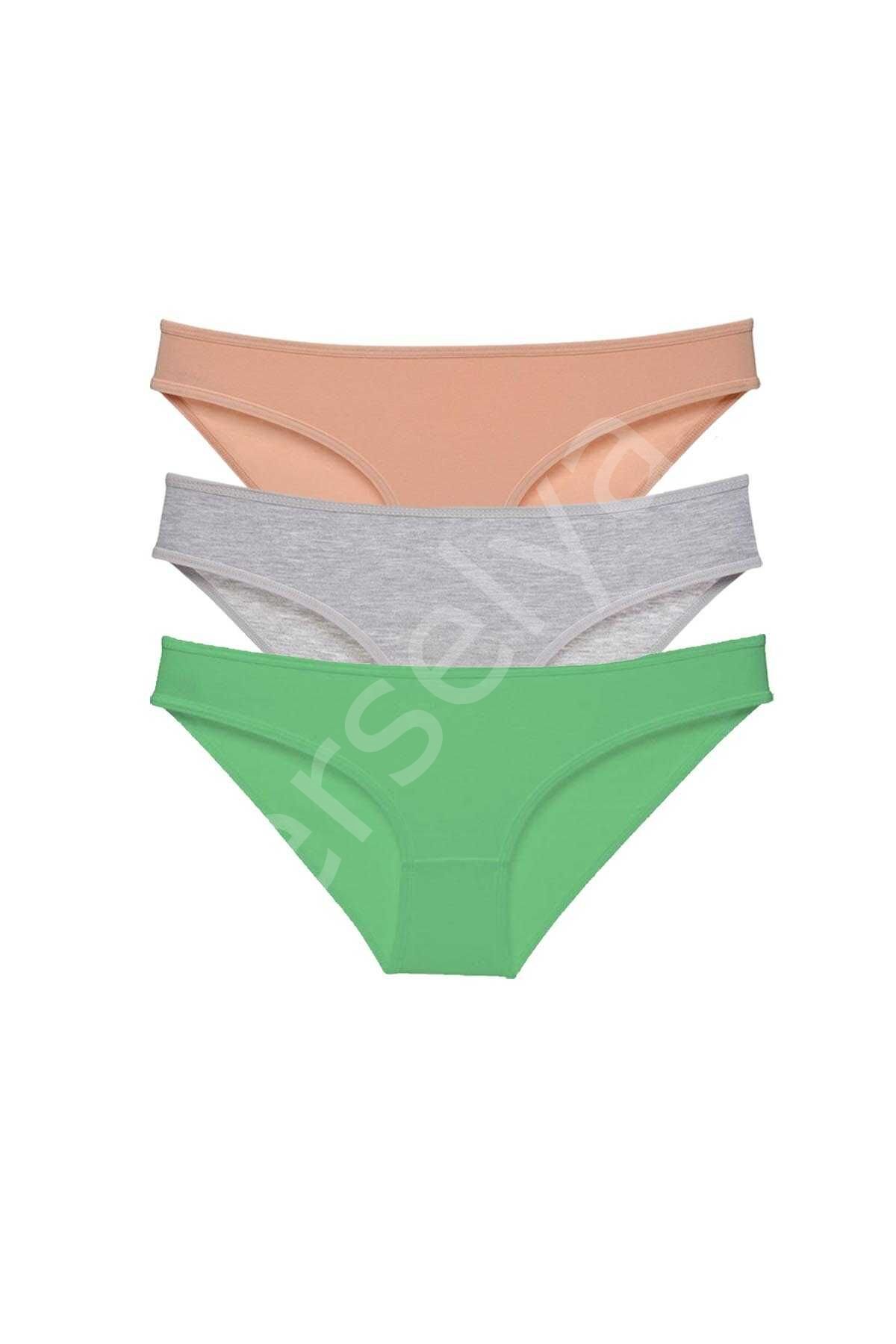 3 adet Eko Set Likralı Kadın Slip Külot Ten Gri Yeşil L