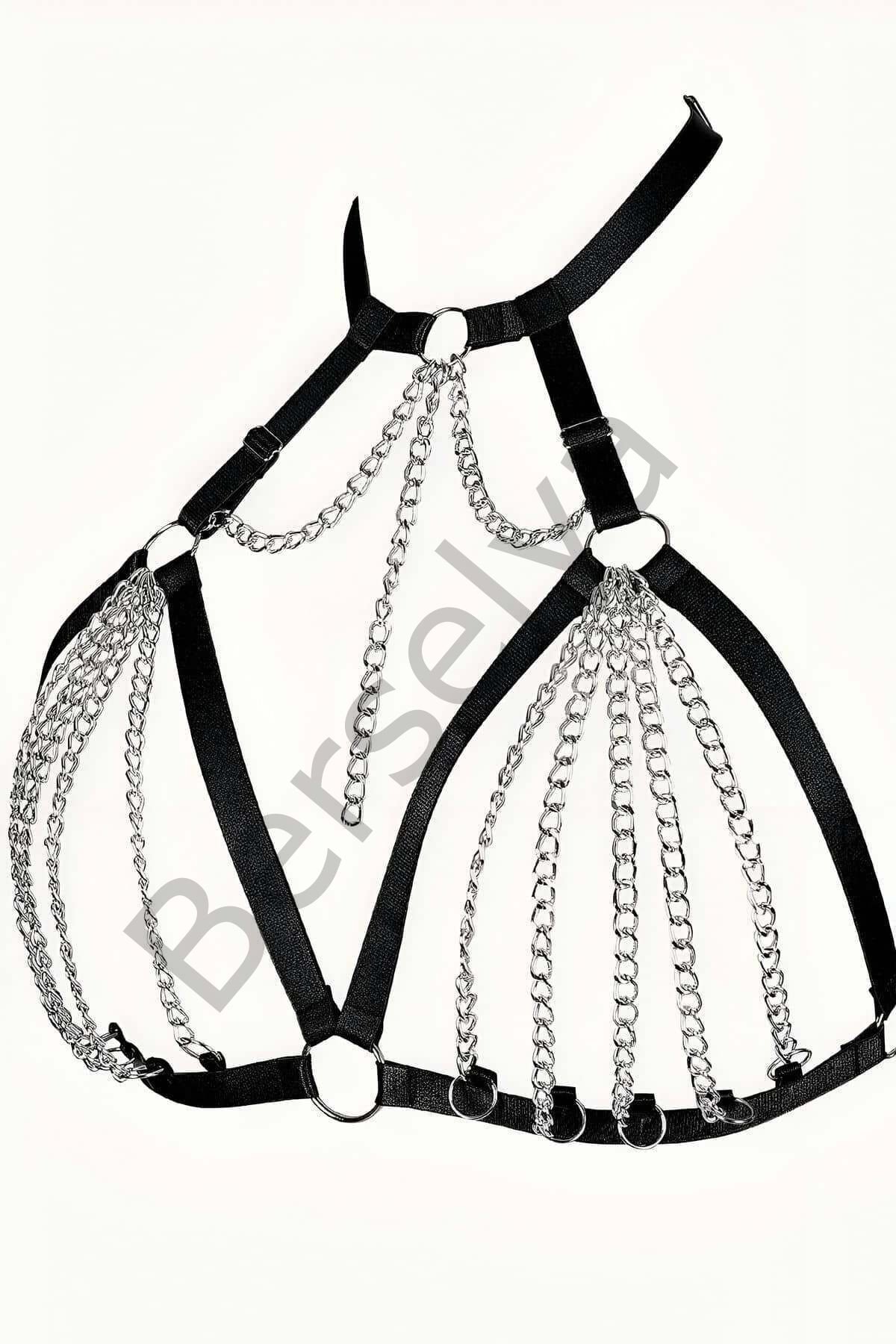 Zincirli Lastik Seksi Göğüs Harness - Brf805