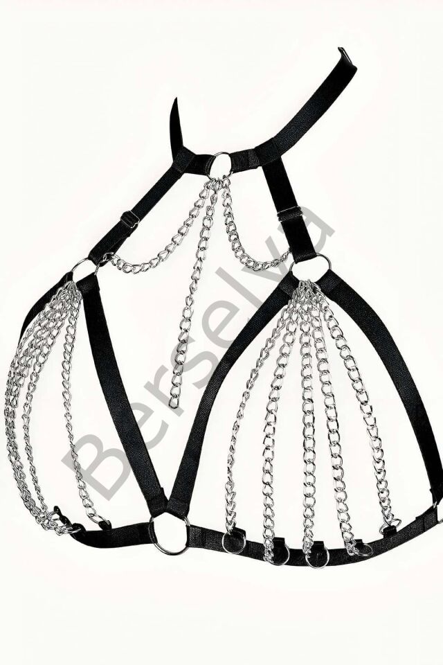 Zincirli Lastik Seksi Göğüs Harness - Brf805