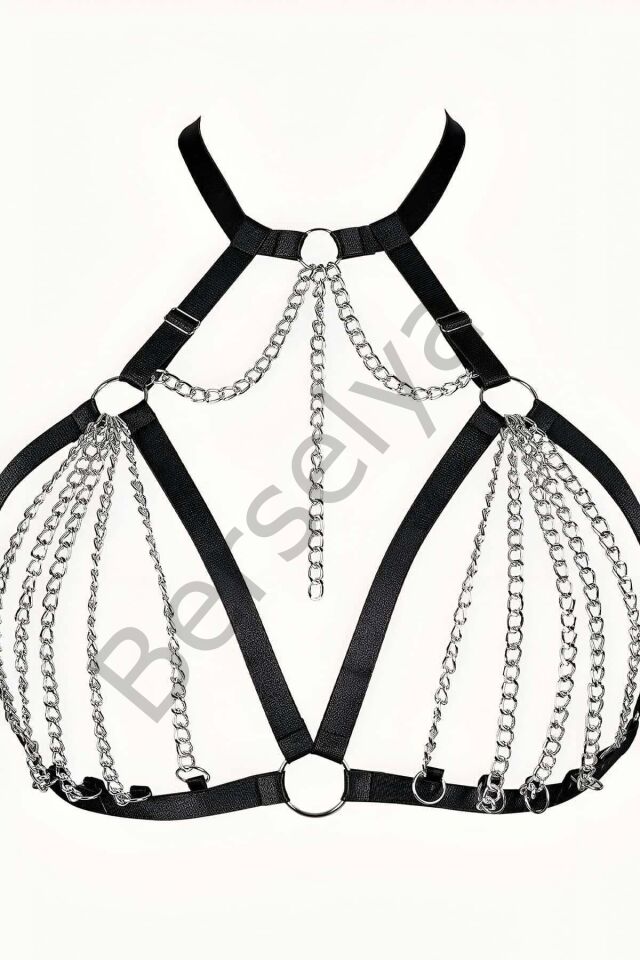 Zincirli Lastik Seksi Göğüs Harness - Brf805