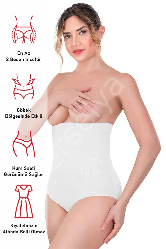 Beyaz Emay 2080 Yüksek Bel Çıtçıtlı Slip Korse