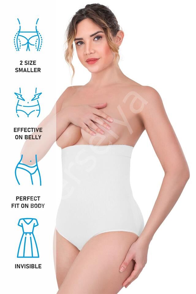 Beyaz Emay 2080 Yüksek Bel Çıtçıtlı Slip Korse