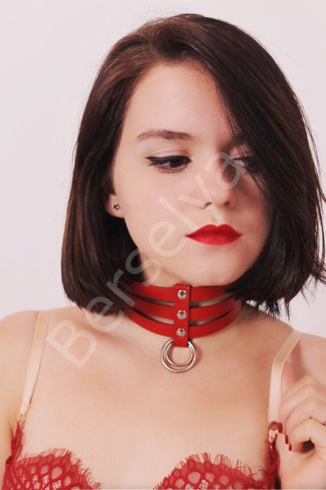 Kırmızı Özel Tasarım Deri Boyunluk 1068