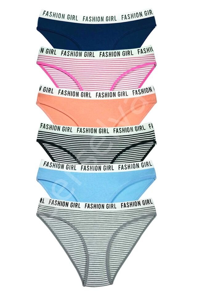 6 Adet Beli Yazılı Lastik Pamuk Kadın Külot