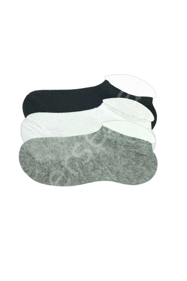 3 Adet Çocuk Sneaker Patik Çorap Siyah Beyaz Gri 7-8 Yaş