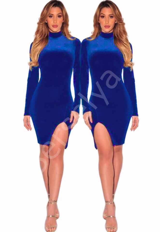 Terry Pau Tp101338 Yırtmaçlı Kadife Elbise