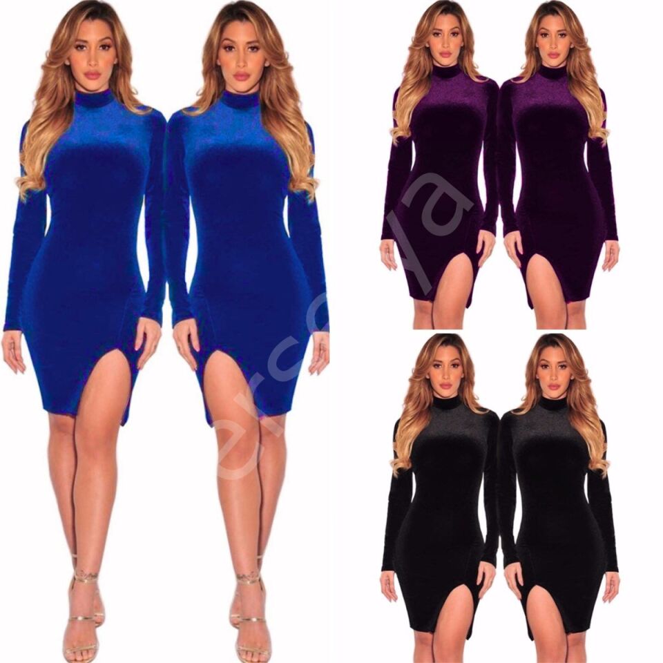 Terry Pau Tp101338 Yırtmaçlı Kadife Elbise