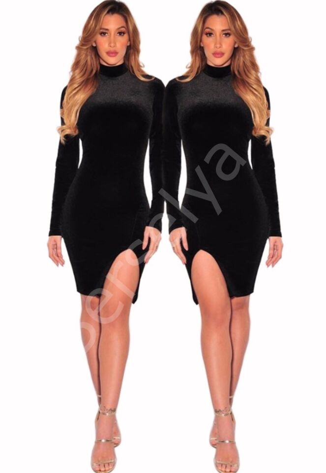 Terry Pau Tp101338 Yırtmaçlı Kadife Elbise