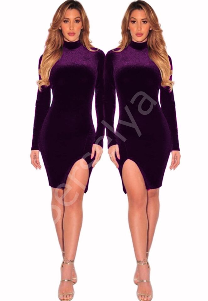 Terry Pau Tp101338 Yırtmaçlı Kadife Elbise