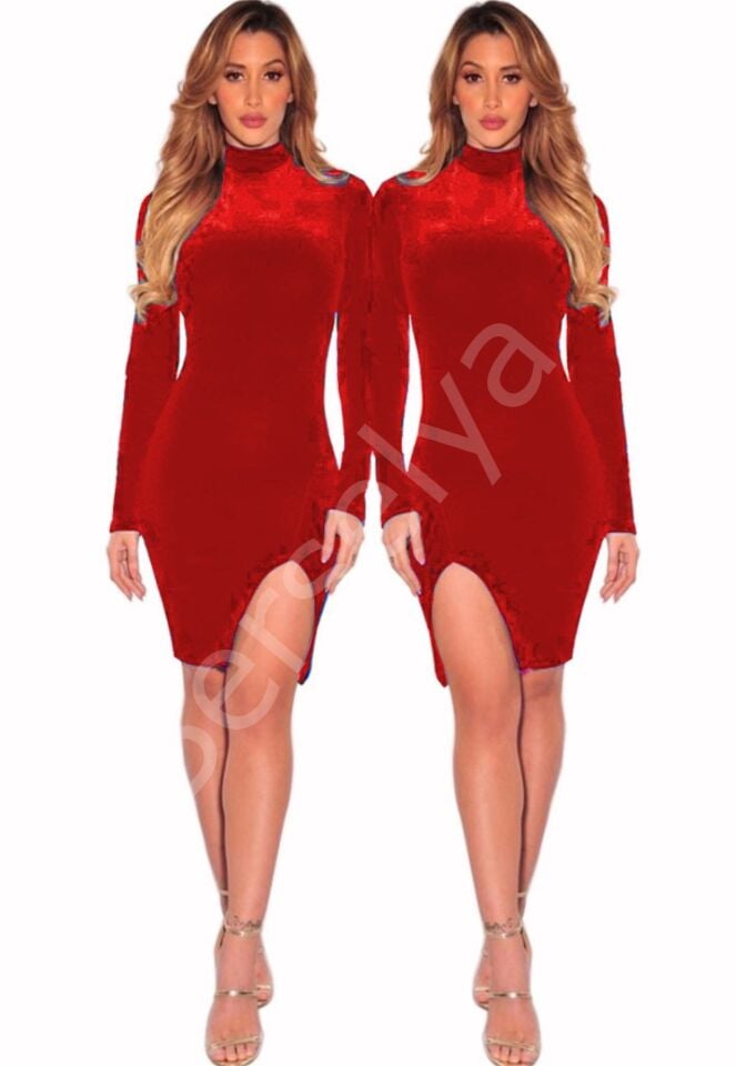 Terry Pau Tp101338 Yırtmaçlı Kadife Elbise