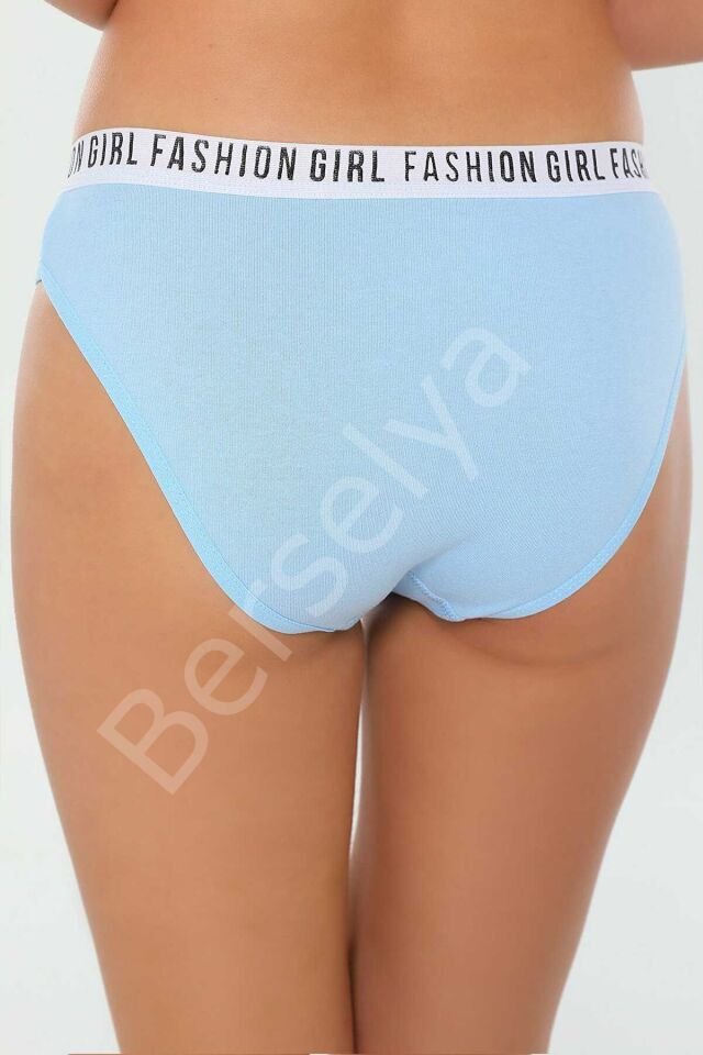 12 Adet Beli Yazılı Lastik Pamuk Kadın Külot