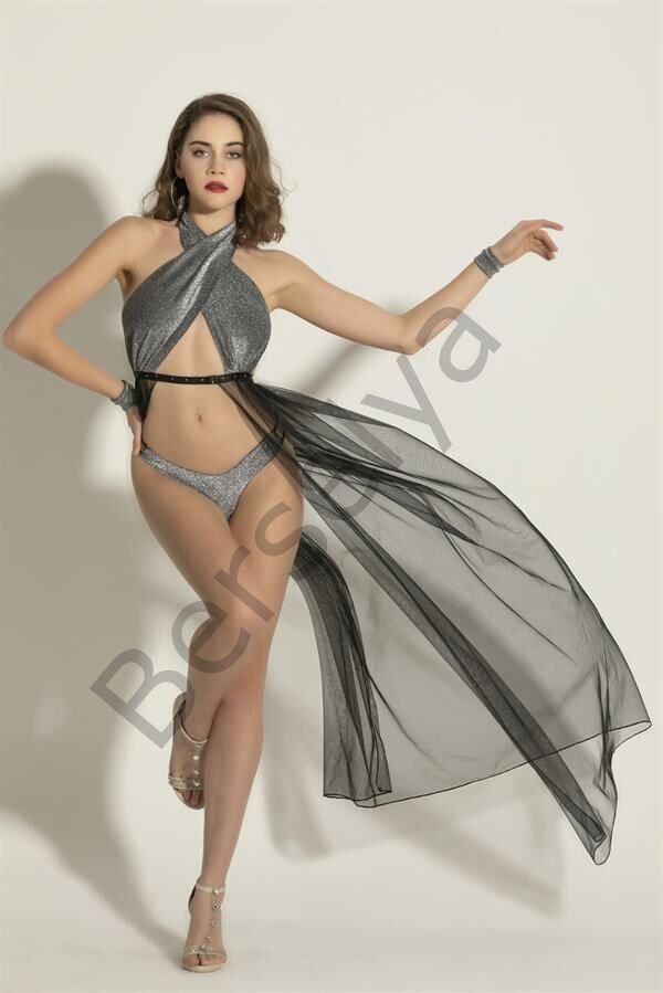 Fantezi Simli Elbise, String Takım Siyah/gümüş (brf6062)