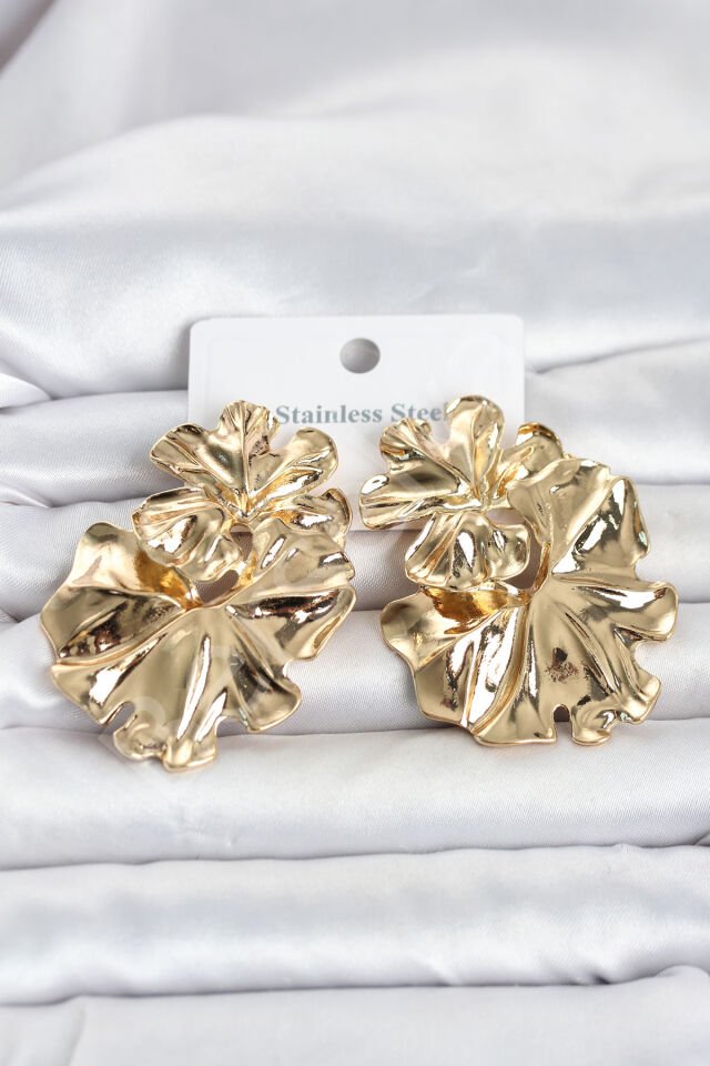 316L Çelik Gold Renk Lotus Model Kadın Küpe