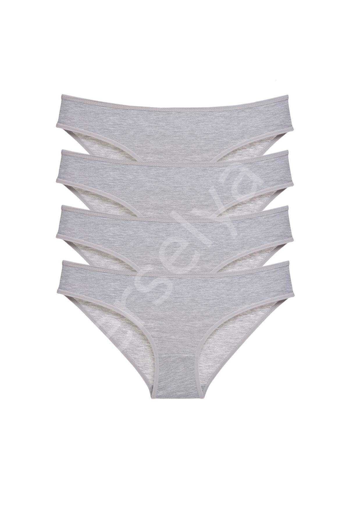 4 adet Süper Eko Set Likralı Kadın Slip Külot Gri L